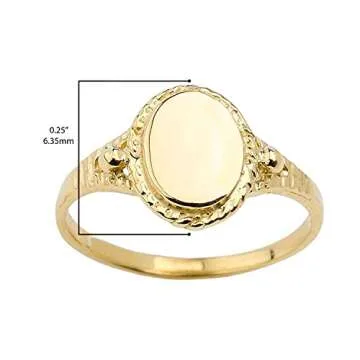 10K Yellow Gold Engravable Oval Signet Ring with Rope Detail, Fluting, and Tapered Shank - Size 2