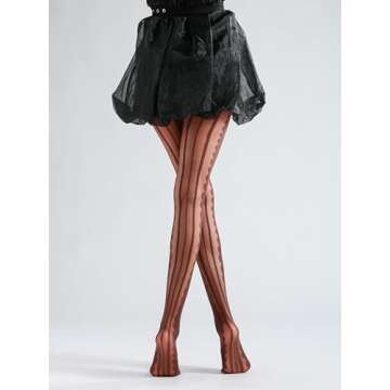 Sahabowi Women Laciness Jacquard Tights, Sheer High Waist Pantyhose, Vintage Control Top Stockings Thin Transparent(HLW2024011203coffee, Coffee laciness jacquard, 1pcs)