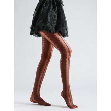 Sahabowi Women Laciness Jacquard Tights, Sheer High Waist Pantyhose, Vintage Control Top Stockings Thin Transparent(HLW2024011203coffee, Coffee laciness jacquard, 1pcs)