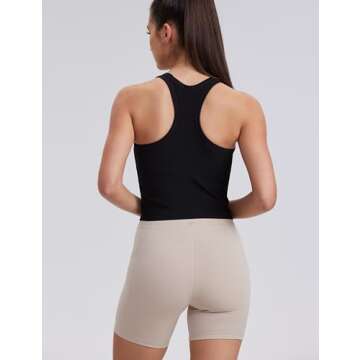ENERBLOOM Workout Crop Tank Tops for Women Yoga Shirts Sleeveless Ribbed Racerback Cream Feeling Mild Support Build in Bra Black X-Large