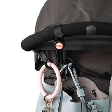 Nuby 2-in-1 Deluxe Adjustable Baby Stroller & Car Seat Hooks for Hanging Bags, Toys- Hang or Remove Items from Hooks with one Hand/ 2 Pack – 8 Pack, Black