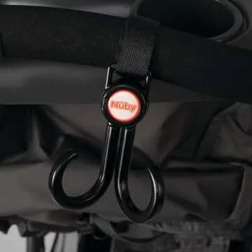 Nuby 2-in-1 Deluxe Adjustable Baby Stroller & Car Seat Hooks for Hanging Bags, Toys- Hang or Remove Items from Hooks with one Hand/ 2 Pack – 8 Pack, Black