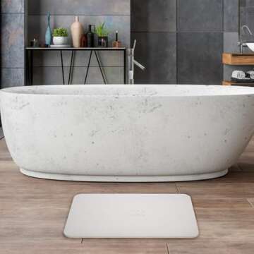 Momo Lifestyle Stone Bath Mat Drytomita Technology Diatomaceous Earth Bath Mat, Non-Slip Super Absorbent Quick Drying Shower Mat Bathroom Accessory for Home Spa (23.6 X 15.4 Inches) Linen Grey