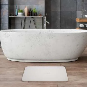Momo Lifestyle Stone Bath Mat Drytomita Technology Diatomaceous Earth Bath Mat, Non-Slip Super Absorbent Quick Drying Shower Mat Bathroom Accessory for Home Spa (23.6 X 15.4 Inches) Linen Grey