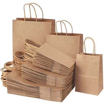 TOMNK 120pcs Kraft Paper Gift Bags with Handles  Assorted Sizes