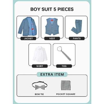 Marvelous World Boys Suits Blue Gray Slim Fit Size 10 Formal Suits for Kids Toddler Tuxedos Dresswea...