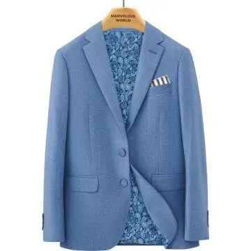 Marvelous World Boys Suits Blue Gray Slim Fit Size 10 Formal Suits for Kids Toddler Tuxedos Dresswear Ring Bearer Outfit Boys' Wedding Suits Set Dress Clothes Teen Youth 5-Piece Adjustable Waist