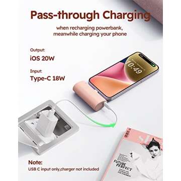 VEGER Mini Portable Charger for iPhone, 5000mAh 20W PD Fast Charging Battery Pack, Cordless Portable External Backup Charger for iPhone 13, 12, 11, 8, 7, XR, XS Max, Pro Max, AirPods