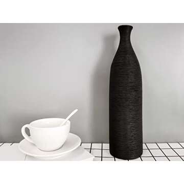 Modern Black Ceramic Vase, 13.3 inch Small Narrow Neck Vases, Ceramic Flower Vases Decorative, Fireplace, Table Decor, Modern Farmhouse Decor Vase