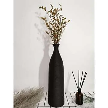 Modern Black Ceramic Vase, 13.3 inch Small Narrow Neck Vases, Ceramic Flower Vases Decorative, Fireplace, Table Decor, Modern Farmhouse Decor Vase
