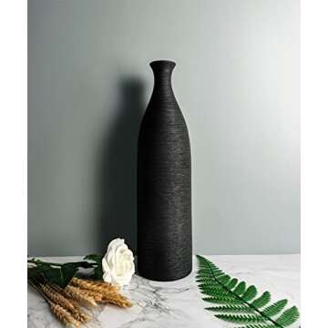 Modern Black Ceramic Vase, 13.3 inch Small Narrow Neck Vases, Ceramic Flower Vases Decorative, Fireplace, Table Decor, Modern Farmhouse Decor Vase