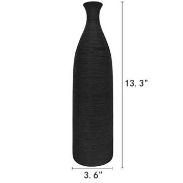 Modern Black Ceramic Vase, 13.3 inch Small Narrow Neck Vases, Ceramic Flower Vases Decorative, Fireplace, Table Decor, Modern Farmhouse Decor Vase