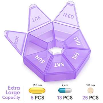 Extra Large Weekly Pill Organizer,XL 7-Sided Portable Pill Box Medicine case for Vitamin/Fish Oil/Pills/Supplements-Arthritis Friendly