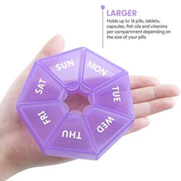 Extra Large Weekly Pill Organizer,XL 7-Sided Portable Pill Box Medicine case for Vitamin/Fish Oil/Pills/Supplements-Arthritis Friendly