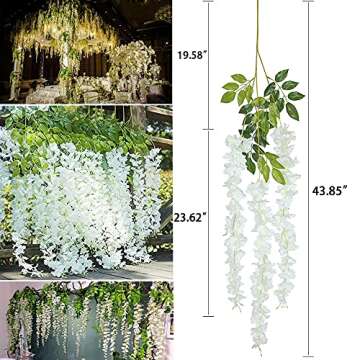WEISPARK Fake Hanging Flowers - 12 Pieces 3.75 Feet/Piece Artificial Wisteria Vine Ratta Hanging Gar...
