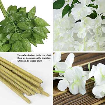WEISPARK Fake Hanging Flowers - 12 Pieces 3.75 Feet/Piece Artificial Wisteria Vine Ratta Hanging Garland Silk Flowers for Home Party Wedding Decor (White)