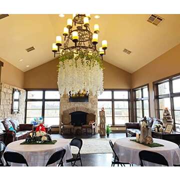 WEISPARK Fake Hanging Flowers - 12 Pieces 3.75 Feet/Piece Artificial Wisteria Vine Ratta Hanging Garland Silk Flowers for Home Party Wedding Decor (White)