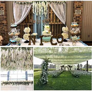 WEISPARK Fake Hanging Flowers - 12 Pieces 3.75 Feet/Piece Artificial Wisteria Vine Ratta Hanging Garland Silk Flowers for Home Party Wedding Decor (White)