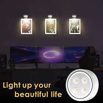 3-Pack Picture Light Battery Operated, 3 Lighting Modes Led Lights with Remote, Dimmable and Timer Painting Light, Art Display Light for Picture Frame Artworking Portrait,Home Wall Decor Puck Lights