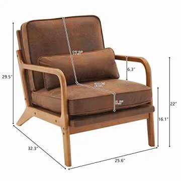 Karl Home Accent Chair - Mid-Century Modern Lounge Chair with Pillow & Solid Wood Frame