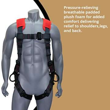 AFP Universal Fall Protection Ergonomic Safety Harness, Soft Pressure-Relieving Perforated Breathable Padded Foam Shoulder, 3 D-Rings, Tongue Buckle, Mating Buckle (OSHA/ANSI PPE)