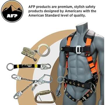AFP Universal Fall Protection Ergonomic Safety Harness, Soft Pressure-Relieving Perforated Breathable Padded Foam Shoulder, 3 D-Rings, Tongue Buckle, Mating Buckle (OSHA/ANSI PPE)