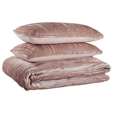 Amazon Brand – Rivet Modern Velvet Duvet Cover and Sham Set - Full or Queen, Blush