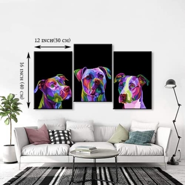 Vibrant Pittbull Wall Art Set for Pet Lovers Decor
