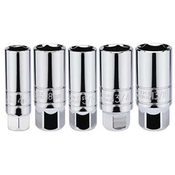 Mayouko 5PCS 3/8 Inch Drive Spark Plug Socket Set, Metric&SAE, CR-V, 5/8 Inch, 3/4 Inch, 13/16 Inch, 14MM, 18MM