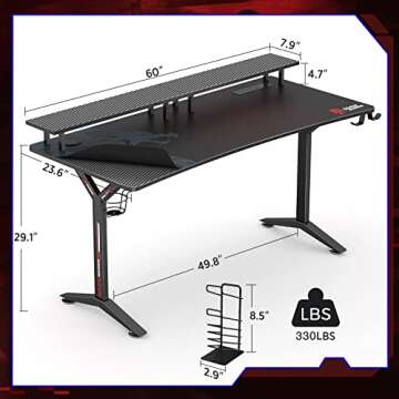 60" Ergonomic Gaming Desk with LEDs & Power Ports