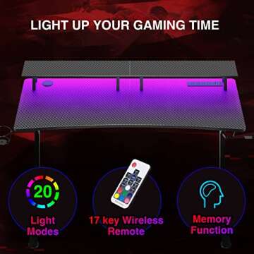 60" Ergonomic Gaming Desk with LEDs & Power Ports