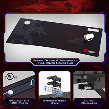 60" Ergonomic Gaming Desk with LEDs & Power Ports