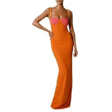 GuliriFei Women Sexy Cut Out Bodycon Maxi Dress Sleeveless Color Block Slip Dress Elegant Long Cami Dresses Evening Party