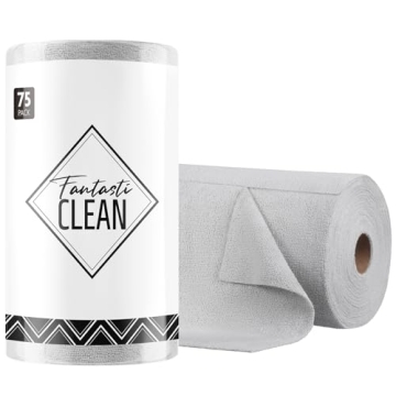 Fantasticlean Microfiber Cleaning Cloth Roll - 75 Pack, Tear Away Microfiber Towels, 12" x 12", Reus...