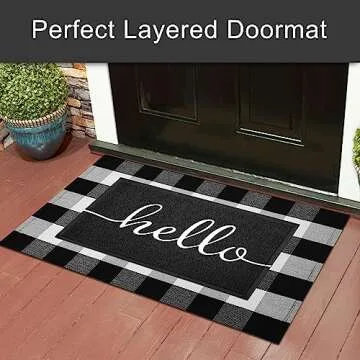 KILOCOCO Outdoor Mat Front Door Mat Welcome Mat Low Pile Door Mat Outdoor Entrance Non-Slip Outdoor Door Mat Kitchen Mat High Traffic Area Easy Clean Entrance Mat Hello Door Mat Indoor,18"x30"