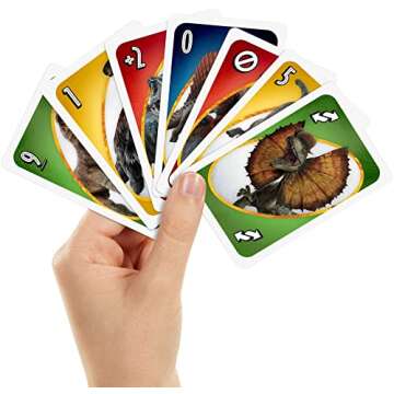 Mattel Games UNO Jurassic World Dominion Card Game, Movie-Inspired Deck with Dinosaur Graphics in Co...