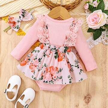 Infant Baby Girl Bodysuits Romper Lace Sweater Onesie Shorts Ruffle Long Sleeve Newborn Fall Winter Clothes (A-Pink, 0-3 Months)