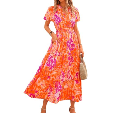2024 Floral Maxi Dress for Women - Boho Summer Dress with V Neck & Puff Sleeves