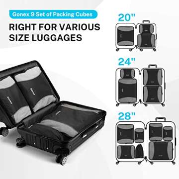 Gonex Packing Cubes - 9 Set Lightweight Travel Organizers