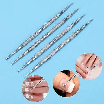 Dotting Tools,4 Pcs Professional Ball End Nail Art Tools Nail Art Brushes Nail Design Tools Stailess Steel Dotting Pen Tool Nail Art Kit Rhinestone Picker Tool Pottery Tools Polymer Clay Tools