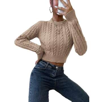 Chic Verdusa Women's Mock Neck Crop Sweater in Mocha