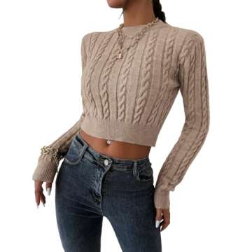 Chic Verdusa Women's Mock Neck Crop Sweater in Mocha