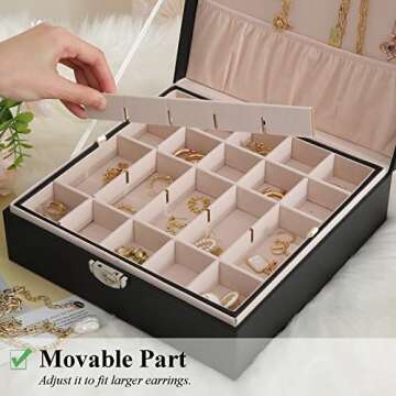 misaya Earrings Jewelry Box Women 50 Slots Jewelry Organizer, Present for Mom, Earring Holder Organizer for Earrings Rings Necklace, Black