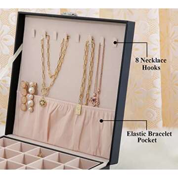 misaya Earrings Jewelry Box Women 50 Slots Jewelry Organizer, Present for Mom, Earring Holder Organizer for Earrings Rings Necklace, Black