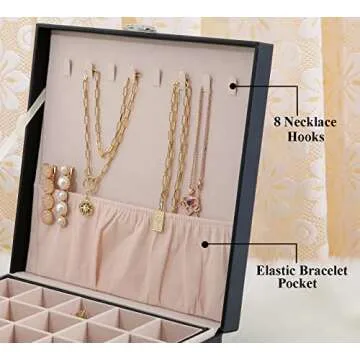 misaya Earrings Jewelry Box Women 50 Slots Jewelry Organizer, Present for Mom, Earring Holder Organizer for Earrings Rings Necklace, Black