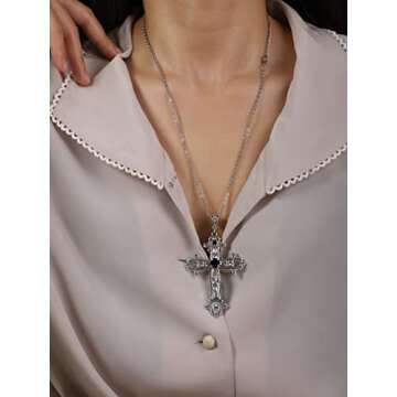 Sacina Gothic Cross Necklace, Zinc Alloy Cross Pendant, Goth Jewelry Gift for Women, Men