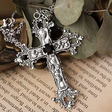 Sacina Gothic Cross Necklace, Zinc Alloy Cross Pendant, Goth Jewelry Gift for Women, Men