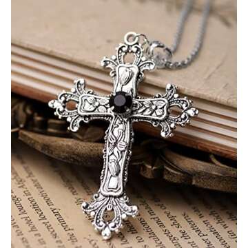 Sacina Gothic Cross Necklace, Zinc Alloy Cross Pendant, Goth Jewelry Gift for Women, Men