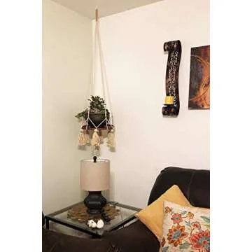Mkono Hanging Shelf Macrame Plant Hanger Flower Pot Holder Boho Home Decor (with Wood Plate)