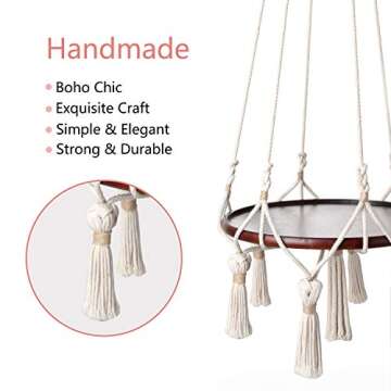 Mkono Hanging Shelf Macrame Plant Hanger Flower Pot Holder Boho Home Decor (with Wood Plate)